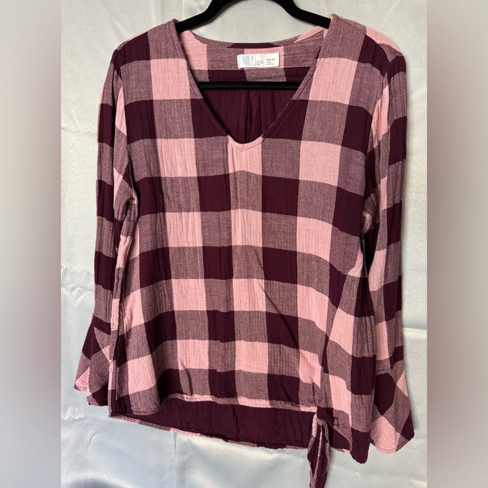 Maroon and pink plaid shirt